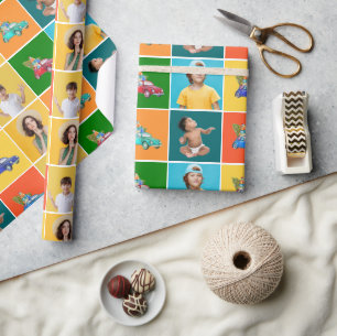 Kleurrijke foto Blokken Kinder kerstmis Cadeaupapier