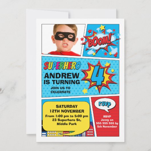 Kleurrijke foto Boom Superhero 4e verjaardag Kaart (Voorkant)