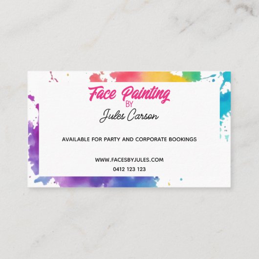 Kleurrijke foto gezicht schilder visitekaartje (Achterkant)