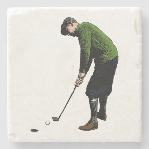 Kleurrijke  foto-illustratie van Golfer Stenen Onderzetter