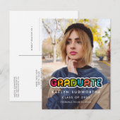  kleurrijke foto's van 80's afstuderen aankondigin briefkaart (Voorkant / Achterkant)