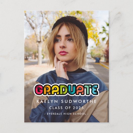  kleurrijke foto's van 80's afstuderen aankondigin briefkaart (Voorkant)