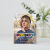  kleurrijke foto's van 80's afstuderen aankondigin briefkaart (Staand voorkant)