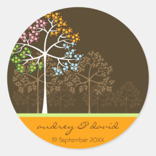 Kleurrijke Four Seasons Trees Modern Wedding Stick Ronde Sticker