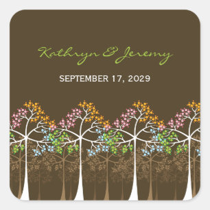 Kleurrijke Four Seasons Trees Modern Wedding Stick Vierkante Sticker