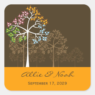 Kleurrijke Four Seasons Trees Modern Wedding Stick Vierkante Sticker