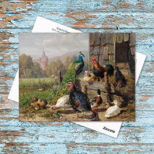 Kleurrijke Fowl Barnyard Carl Jutz Briefkaart