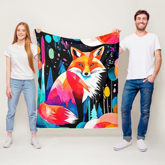 Kleurrijke Fox Abstracte kunst Fleece Deken (In situ)