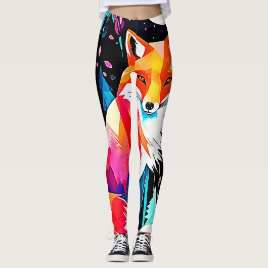 Kleurrijke Fox Abstracte kunst Leggings (Voorkant)