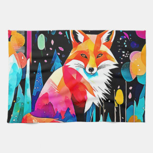Kleurrijke Fox Abstracte kunst Theedoek