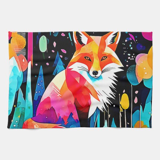 Kleurrijke Fox Abstracte kunst Theedoek (Horizontaal)