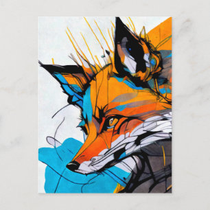 Kleurrijke Fox blauw wit sinaasappel op de jacht 5 Briefkaart