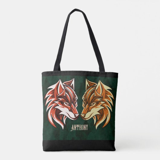Kleurrijke Fox Friends Custom Name Distress Tote Bag (Achterkant)