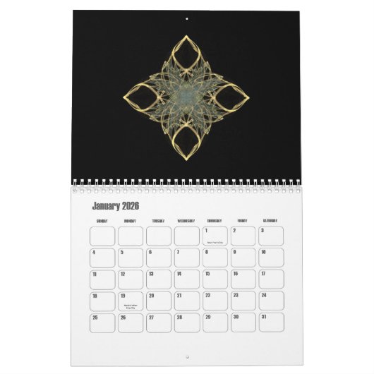 Kleurrijke Fractal Art Design twaalf maanden Kalender (Jan 2026)