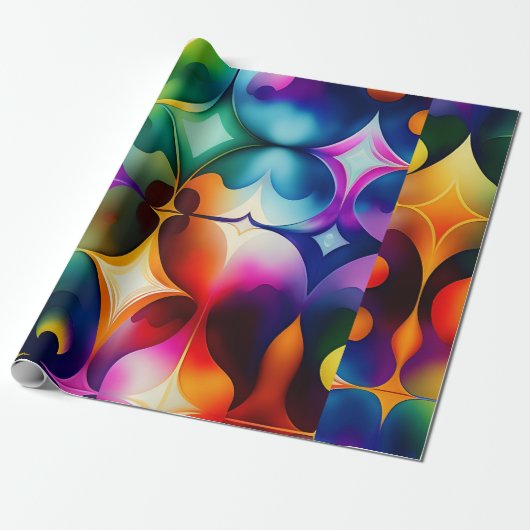 Kleurrijke Fractal Bloemen Regenboog Patroon Cadeaupapier (Uitgerold)