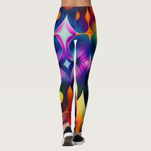 Kleurrijke Fractal Bloemen Regenboog Patroon Leggings (Achterkant)