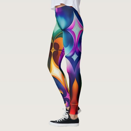 Kleurrijke Fractal Bloemen Regenboog Patroon Leggings (Links)