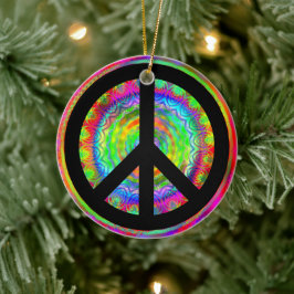 Kleurrijke Fractale Kaleidoscoop Zwarte Vredessymb Keramisch Ornament