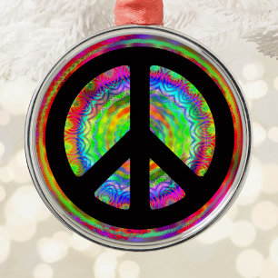 Kleurrijke Fractale Kaleidoscoop Zwarte Vredessymb Metalen Ornament