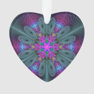 Kleurrijke Fractale Mandala-kunst Met Roze Hart Ornament