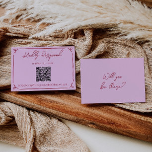 Kleurrijke Frambozen Roze QR Code Plezierige Trouw RSVP Kaartje