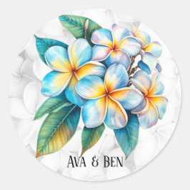 Kleurrijke Frangipani Hawaii Floral Wedding Ronde Sticker