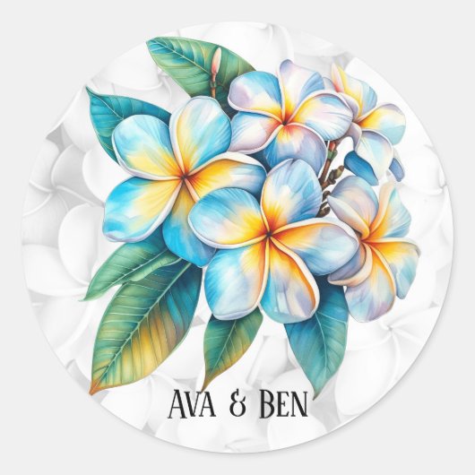 Kleurrijke Frangipani Hawaii Floral Wedding Ronde Sticker (Voorkant)