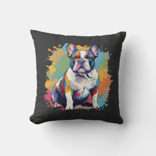 Kleurrijke Franse Bulldog Kunst voor Hondenliefheb Kussen