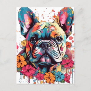 Kleurrijke Franse bulldog met bloemen Briefkaart