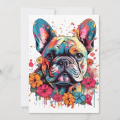 Kleurrijke Franse bulldog met bloemen Feestdagenkaart (Voorkant)