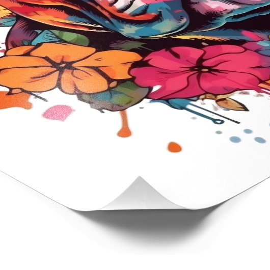 Kleurrijke Franse bulldog met bloemen Foto Afdruk (Hoek)