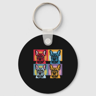 Kleurrijke Franse Bulldog Pop Art Design voor Hond Sleutelhanger
