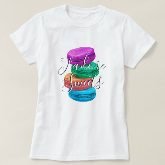 Kleurrijke Franse macarons illustratie op shirt (Design voorkant)