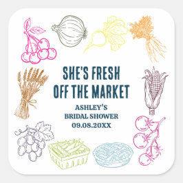Kleurrijke 'Fresh Off the Market' Bruidsfeest Vierkante Sticker
