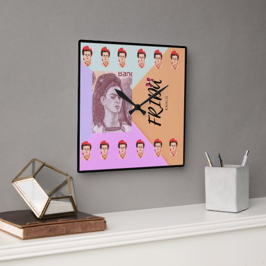 Kleurrijke Frida Square Wall Clock Vierkante Klok (Kantoor)
