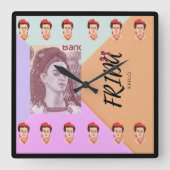 Kleurrijke Frida Square Wall Clock Vierkante Klok (Voorkant)