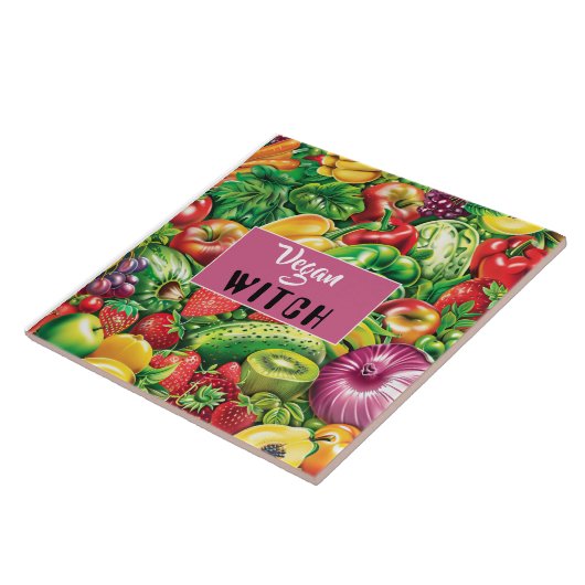 Kleurrijke Fruit & Groenten Vegan Witch Tegeltje (Zijkant)