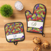 Kleurrijke Fruit Monogram Polka-Dot Oven Mitt & Po Ovenwant & Pannenlap Set (Top down)