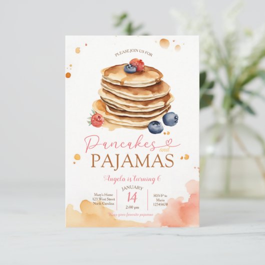 Kleurrijke Fruit Pannenkoeken en Pyjama Party Verj Kaart (Staand voorkant)