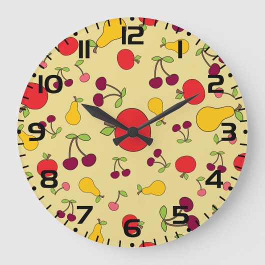 Kleurrijke Fruit Patroon Appels Kersen en Peren Grote Klok (Voorkant)
