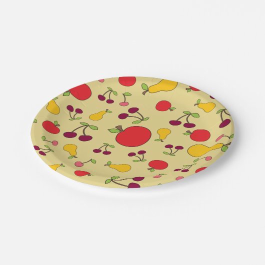 Kleurrijke Fruit Patroon Appels Kersen en Peren Papieren Bordje (Gekanteld)