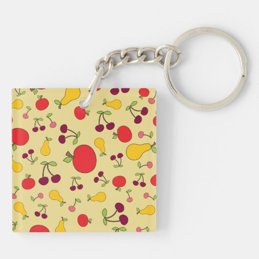 Kleurrijke Fruit Patroon Appels Kersen en Peren Sleutelhanger (Achterkant)