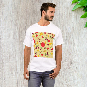 Kleurrijke Fruit Patroon Appels Kersen en Peren T-shirt
