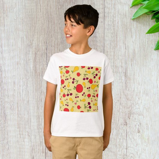 Kleurrijke Fruit Patroon Appels Kersen en Peren T-shirt