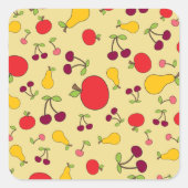 Kleurrijke Fruit Patroon Appels Kersen en Peren Vierkante Sticker (Voorkant)