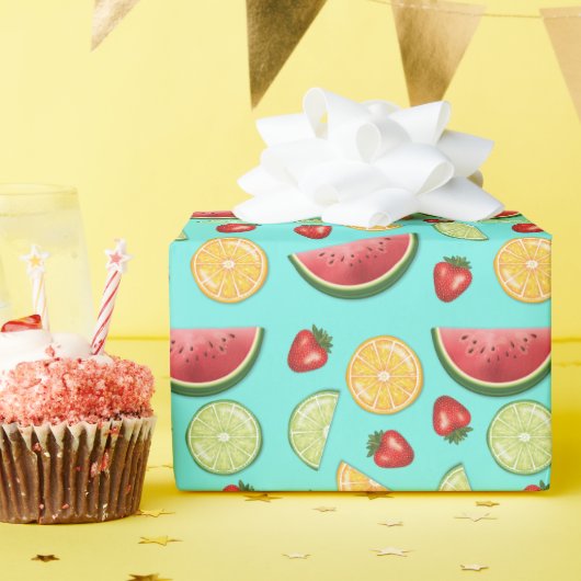 Kleurrijke Fruit Patroon Citrus Aardbei Meloen Cadeaupapier (Verjaardagsfeest)