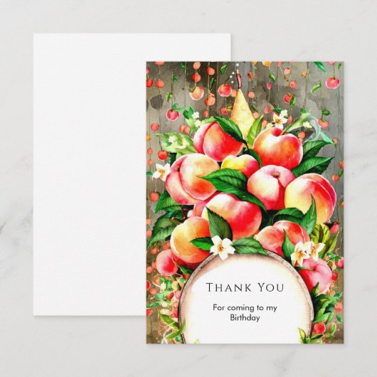 Kleurrijke Fruit Peach Verjaardag Bedankkaart (Voorkant / Achterkant)