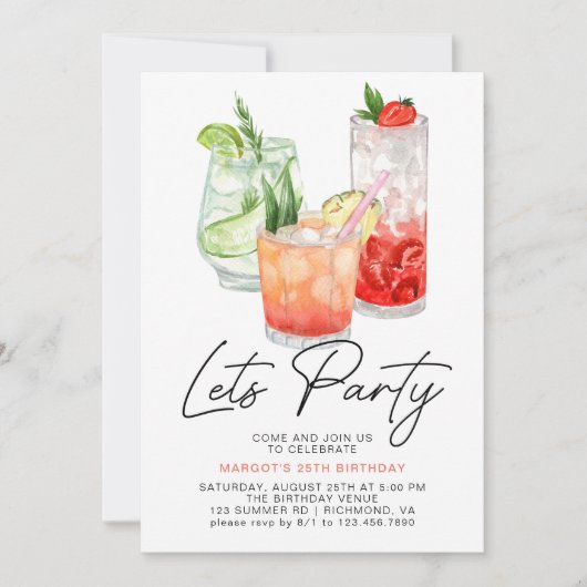 Kleurrijke fruitige cocktails | Zomer Volwassen Ve Kaart (Voorkant)