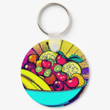 Kleurrijke fruitschaal sleutelhanger | Pop Art ete