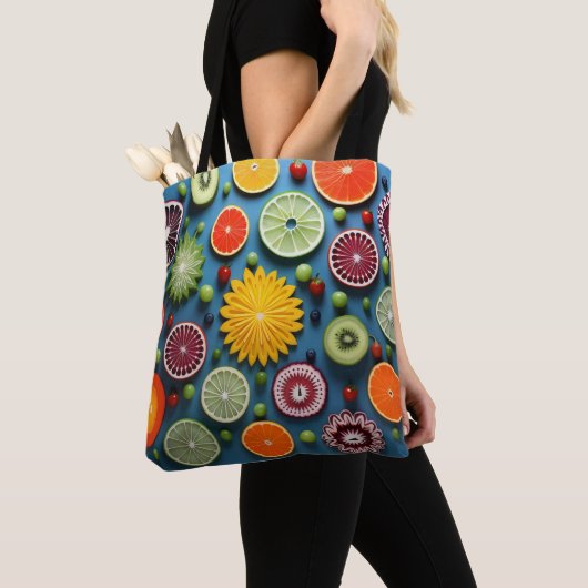 Kleurrijke fruitstukken tote bag (Dichtbij)